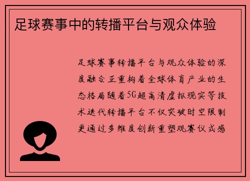 足球赛事中的转播平台与观众体验